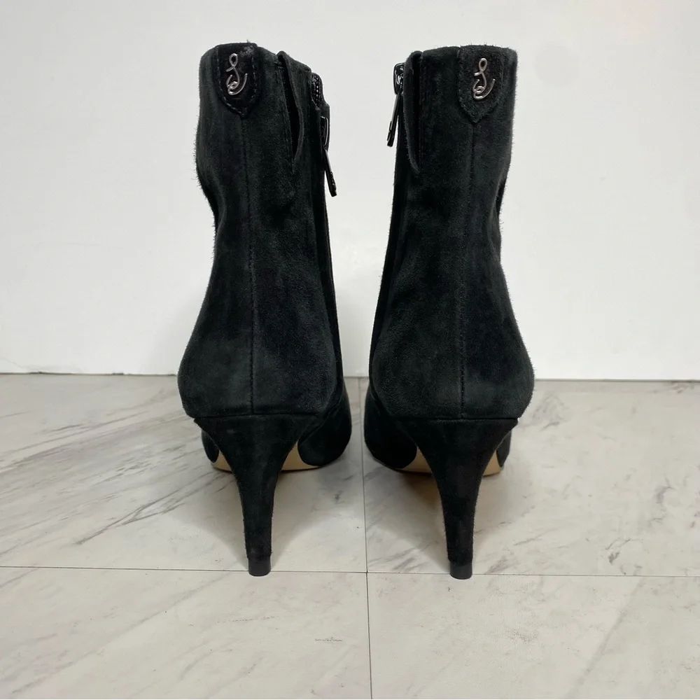 Sam Edelman Ulissa Luster Black Suede Pointy Toe Bootie 6 1/2 M